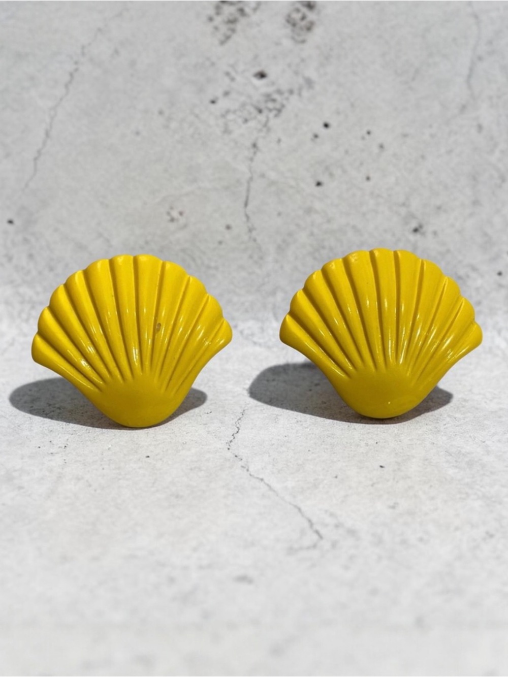 Vintage Bright Yellow Shell Shaped Earrings